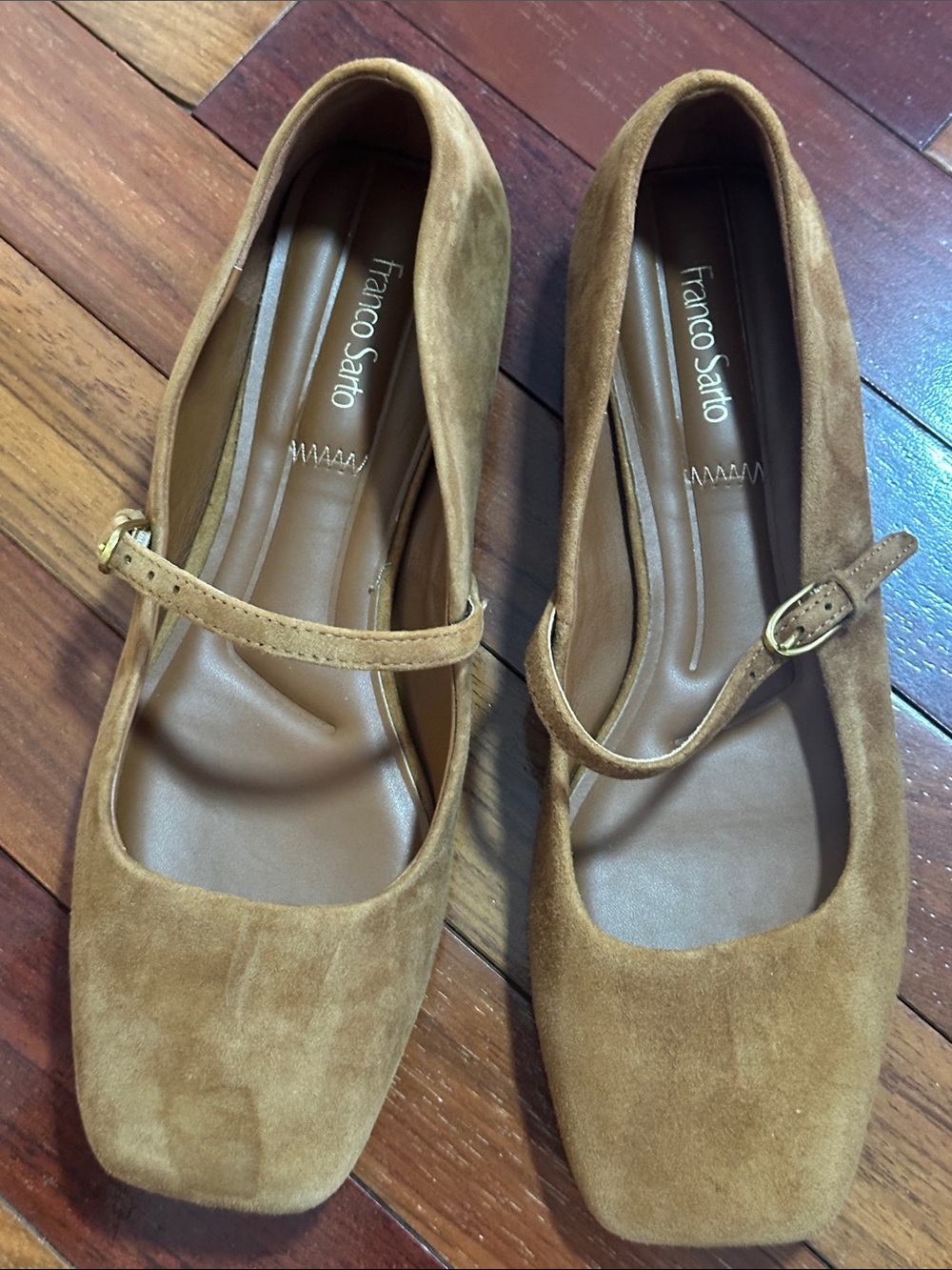 NEW Franco Sarto Tinsley Suede Mary Jane Flats Ballet Caramel Brown 7.5 - Picture 2 of 7